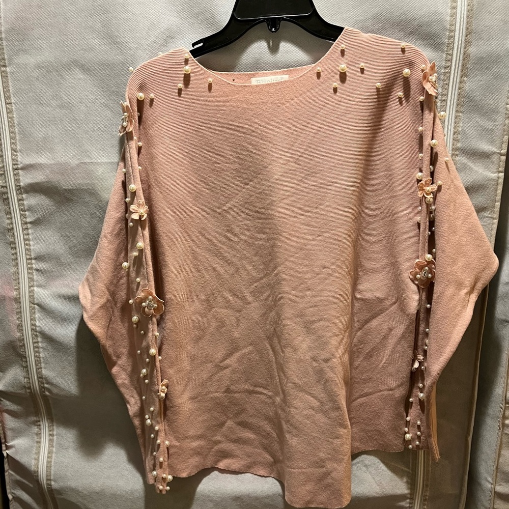 Bluoltre salmon color with faux pearls sweater
